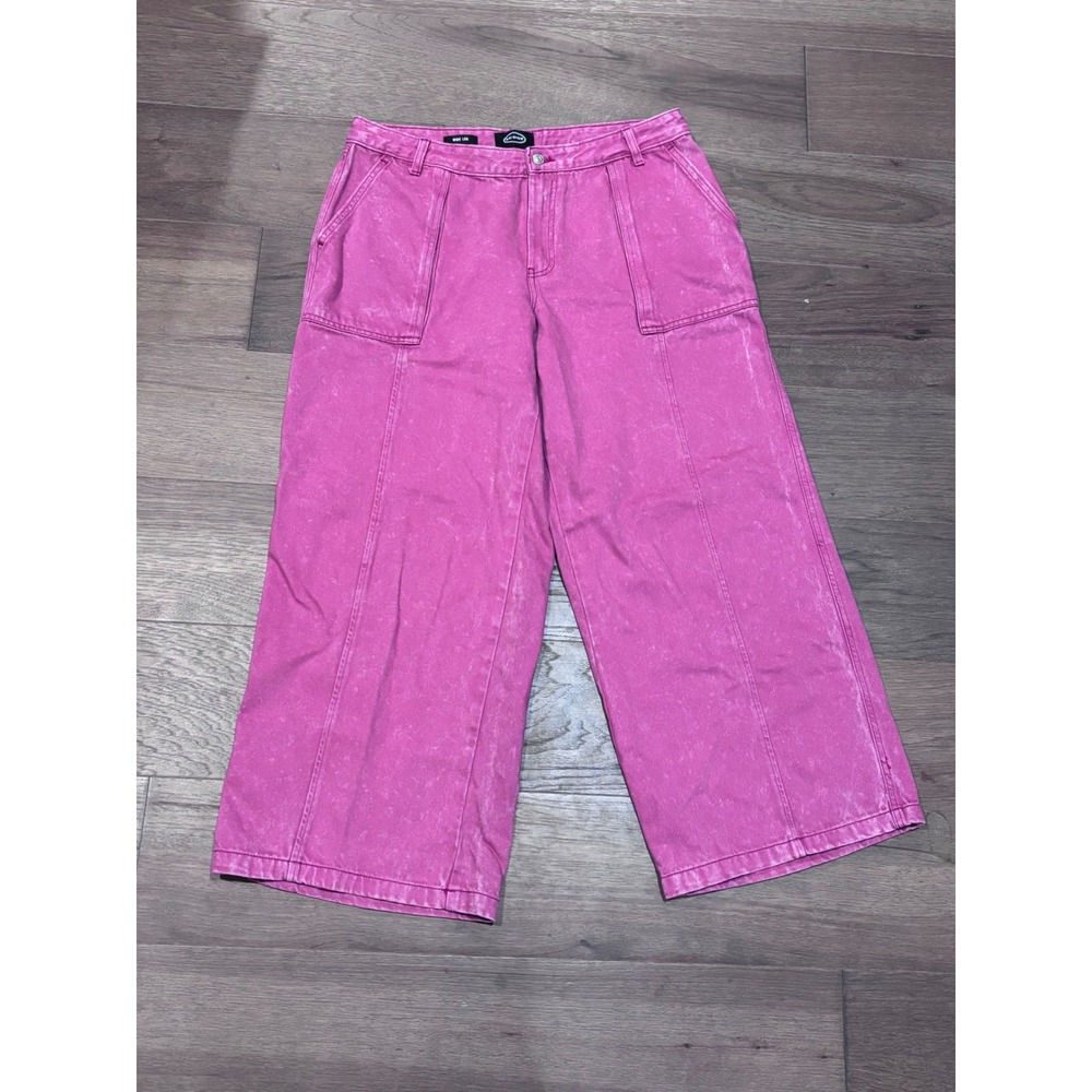 Scoop Pink Acid Wash Wide Leg Jeans Womens Size 14 High Rise Utility Pockets